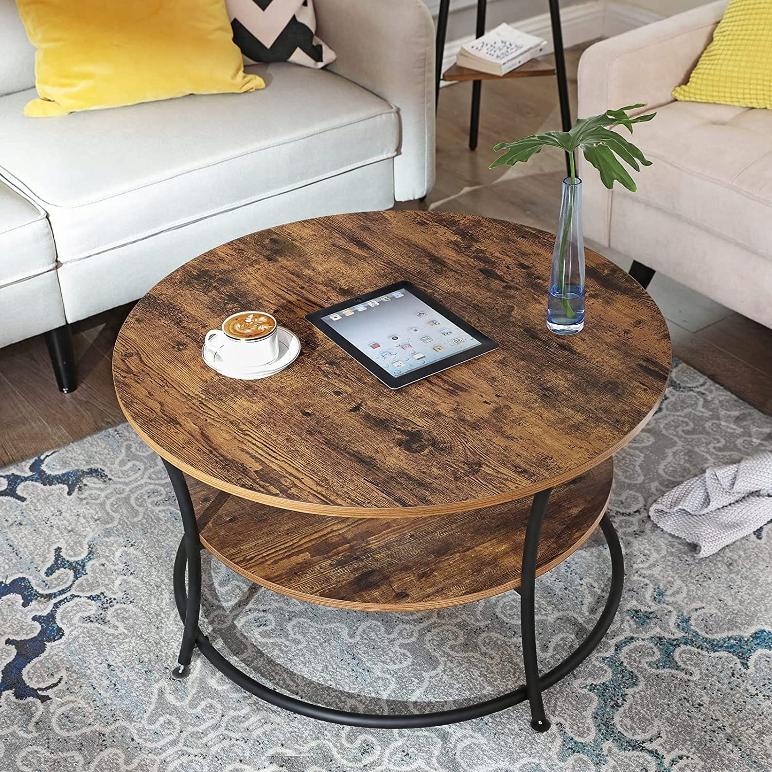 Ronde houten salontafel - rustiek bruin - 80x80x45 cm - zelfmontage