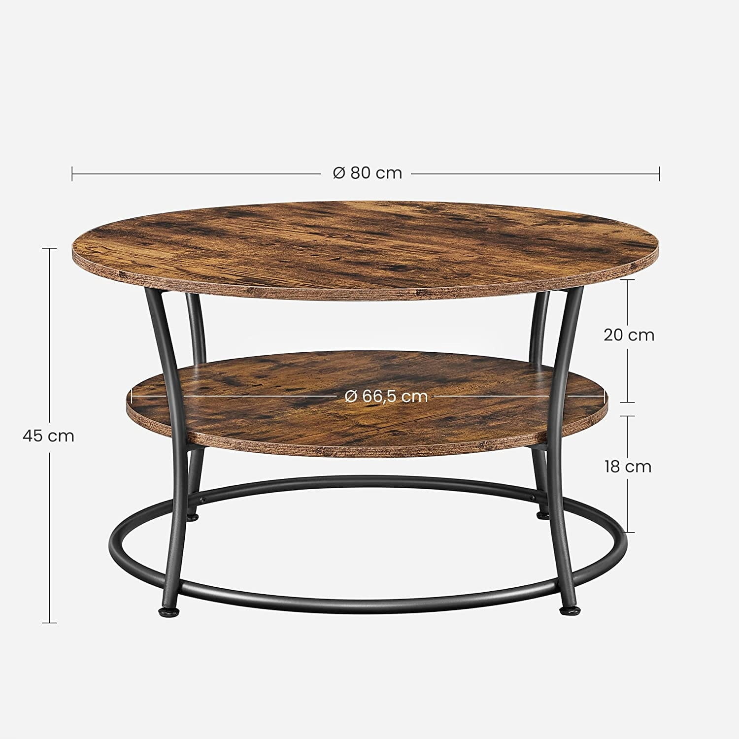 Ronde houten salontafel - rustiek bruin - 80x80x45 cm - zelfmontage