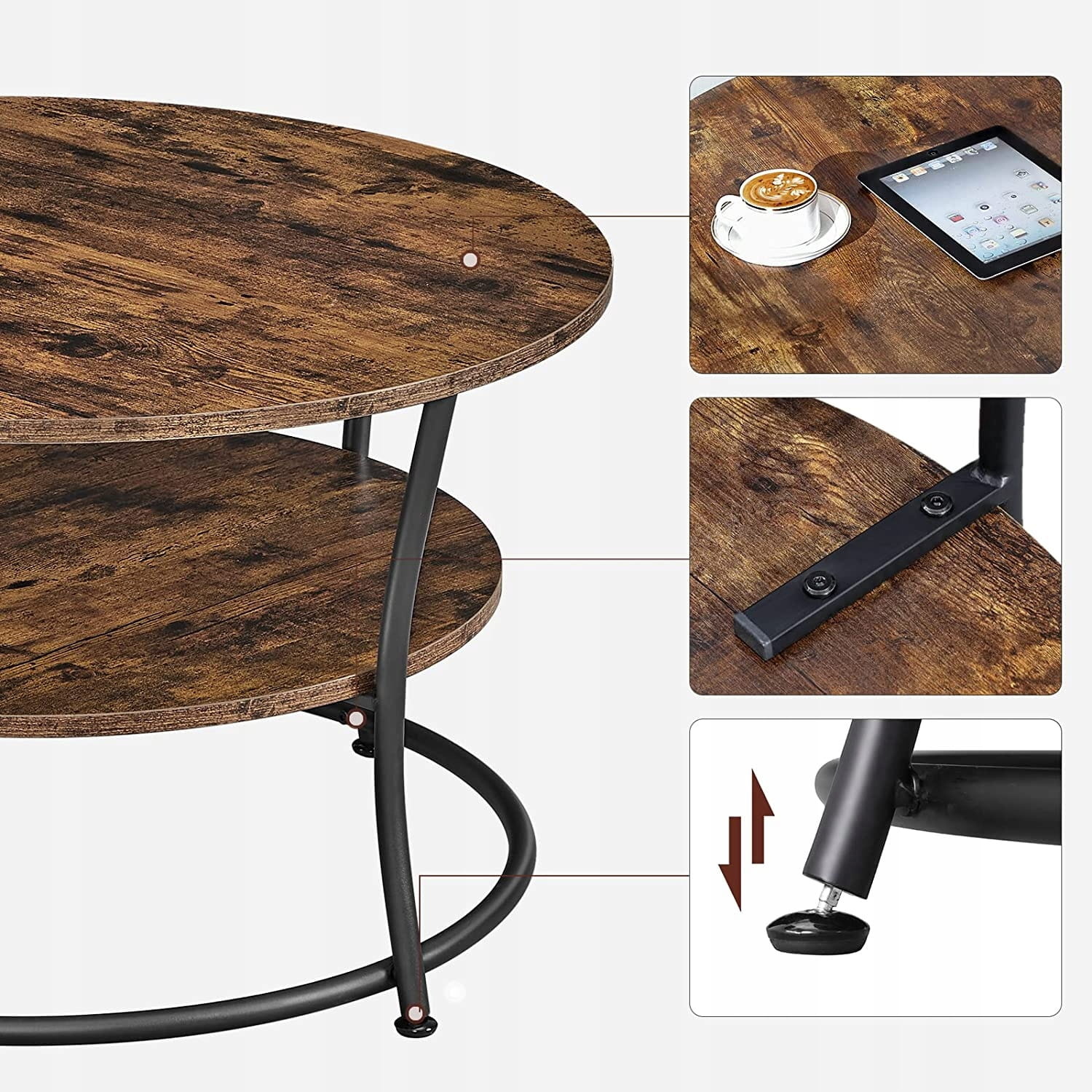 Ronde houten salontafel - rustiek bruin - 80x80x45 cm - zelfmontage