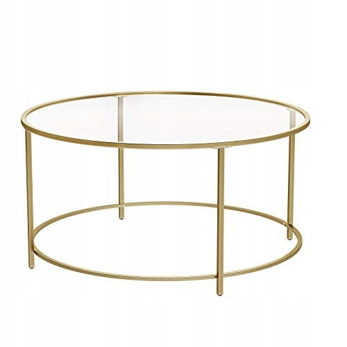 Salontafel rond goud - 84 x 45,5 cm - glas en staal - verstelbare poten