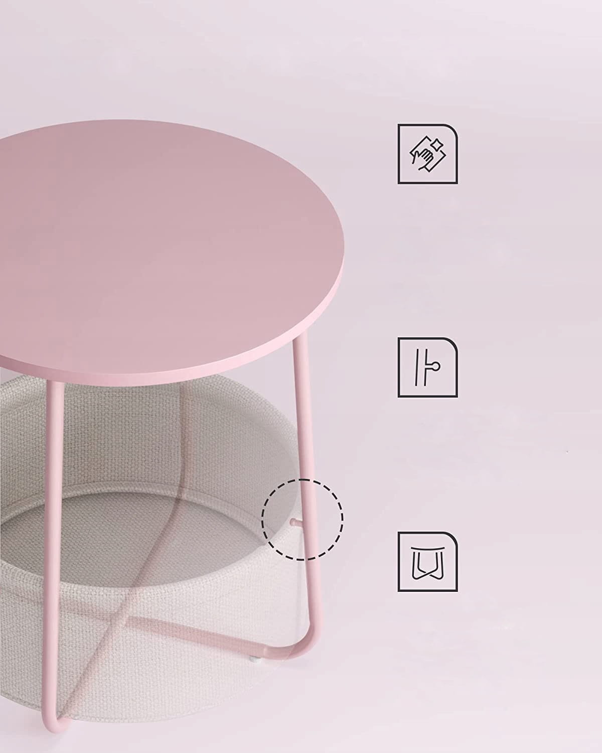 Salontafel roze - 45 x 50 cm - staal - veilig voor kinderen