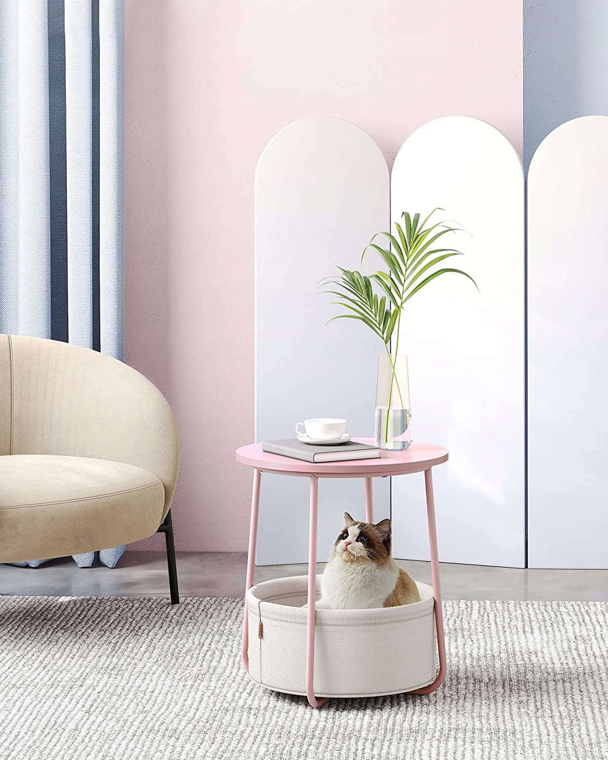 Salontafel roze - 45 x 50 cm - staal - veilig voor kinderen