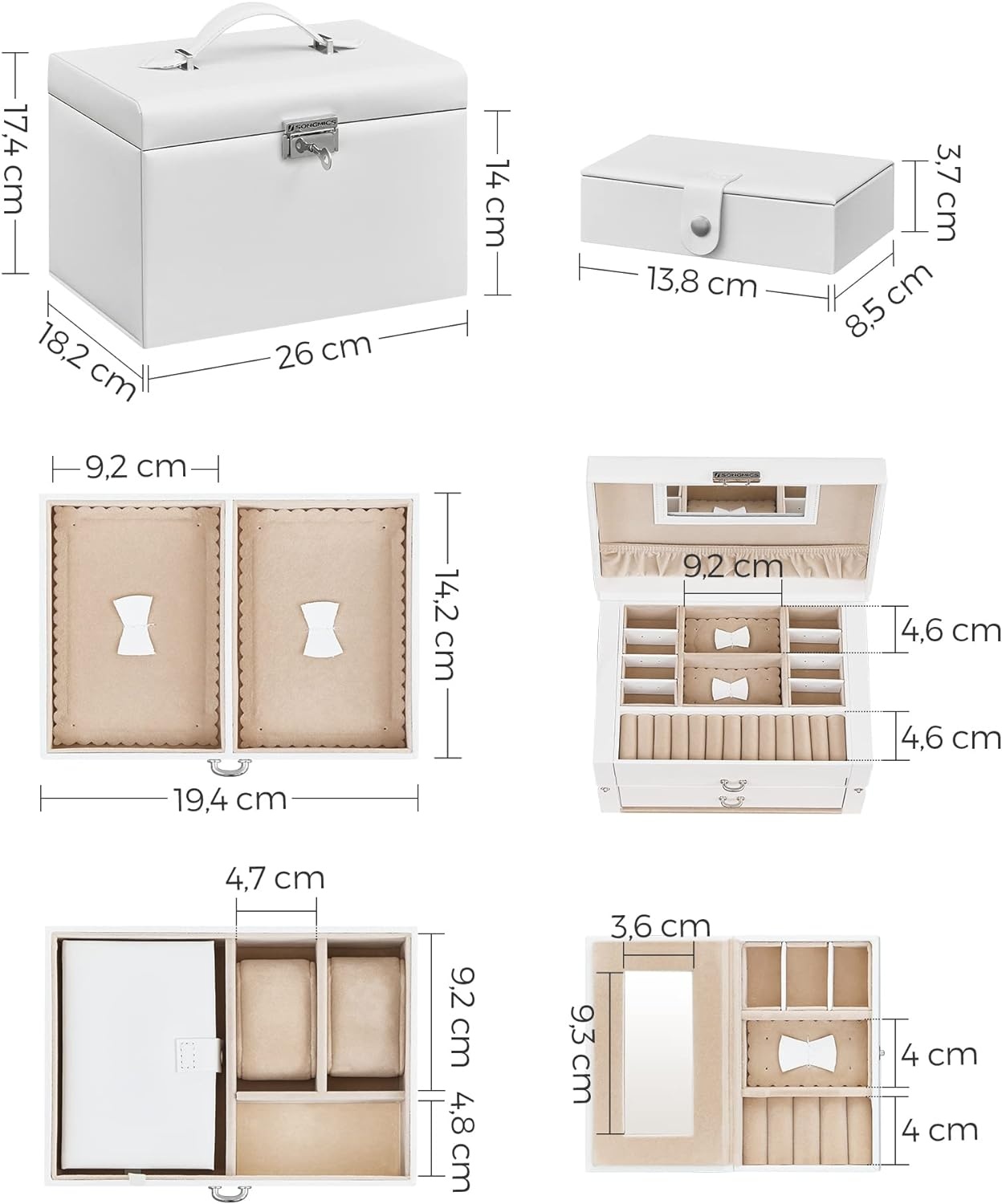 Sieradendoos - wit - 26 x 18,2 x 14 cm - afsluitbaar