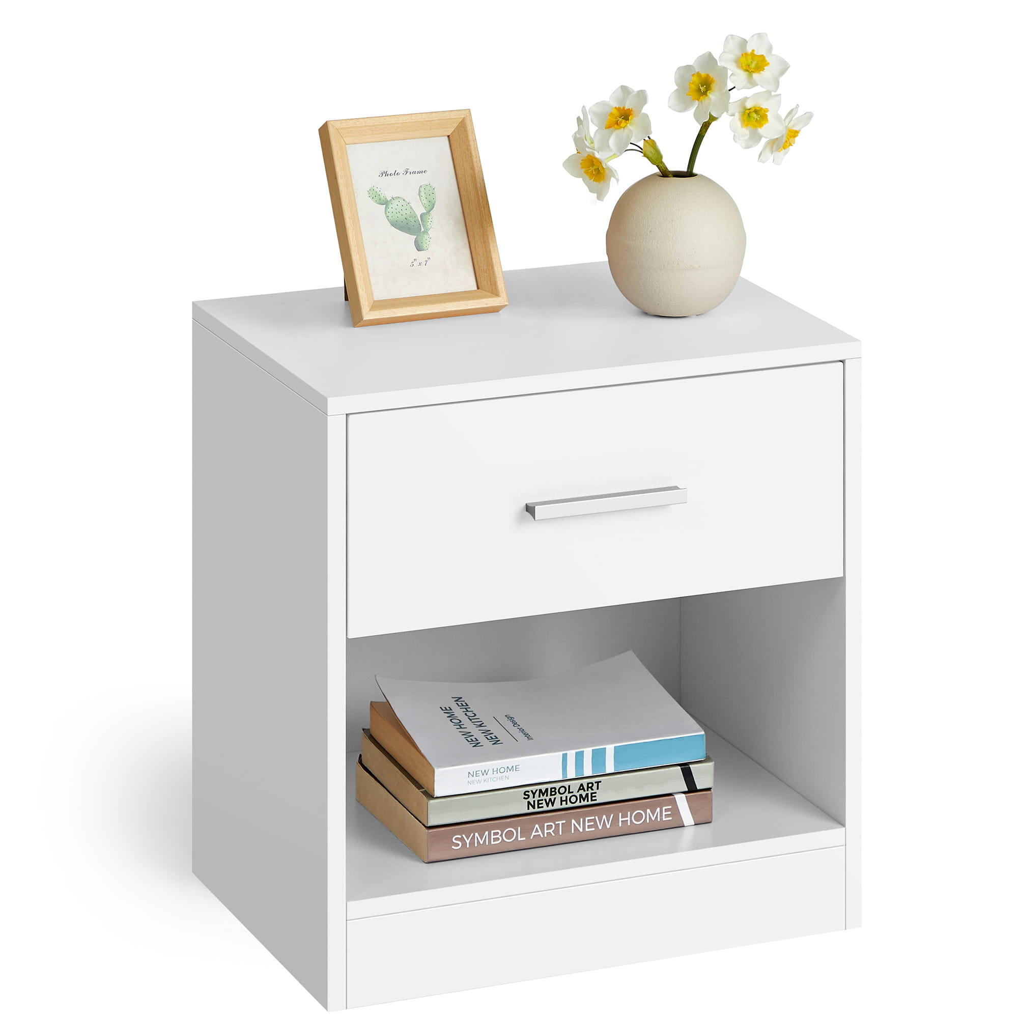 Nachtkastje wit - spaanplaat - 28x39x41 cm - lade en plank