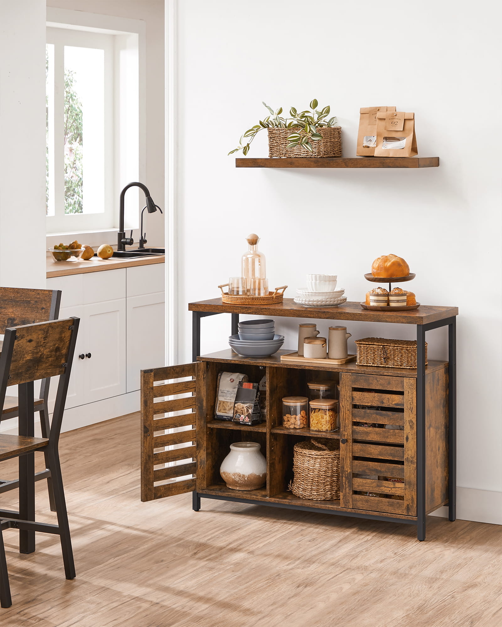 Industriële dressoir - rustiek bruin/zwart - 100x35x81.5 cm - zelfmontage