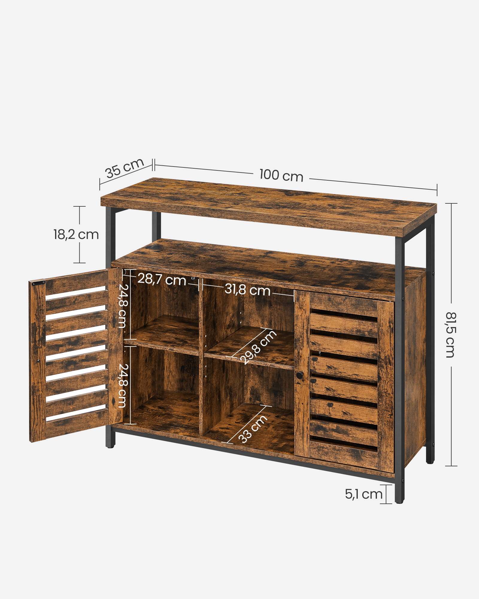 Industriële dressoir - rustiek bruin/zwart - 100x35x81.5 cm - zelfmontage