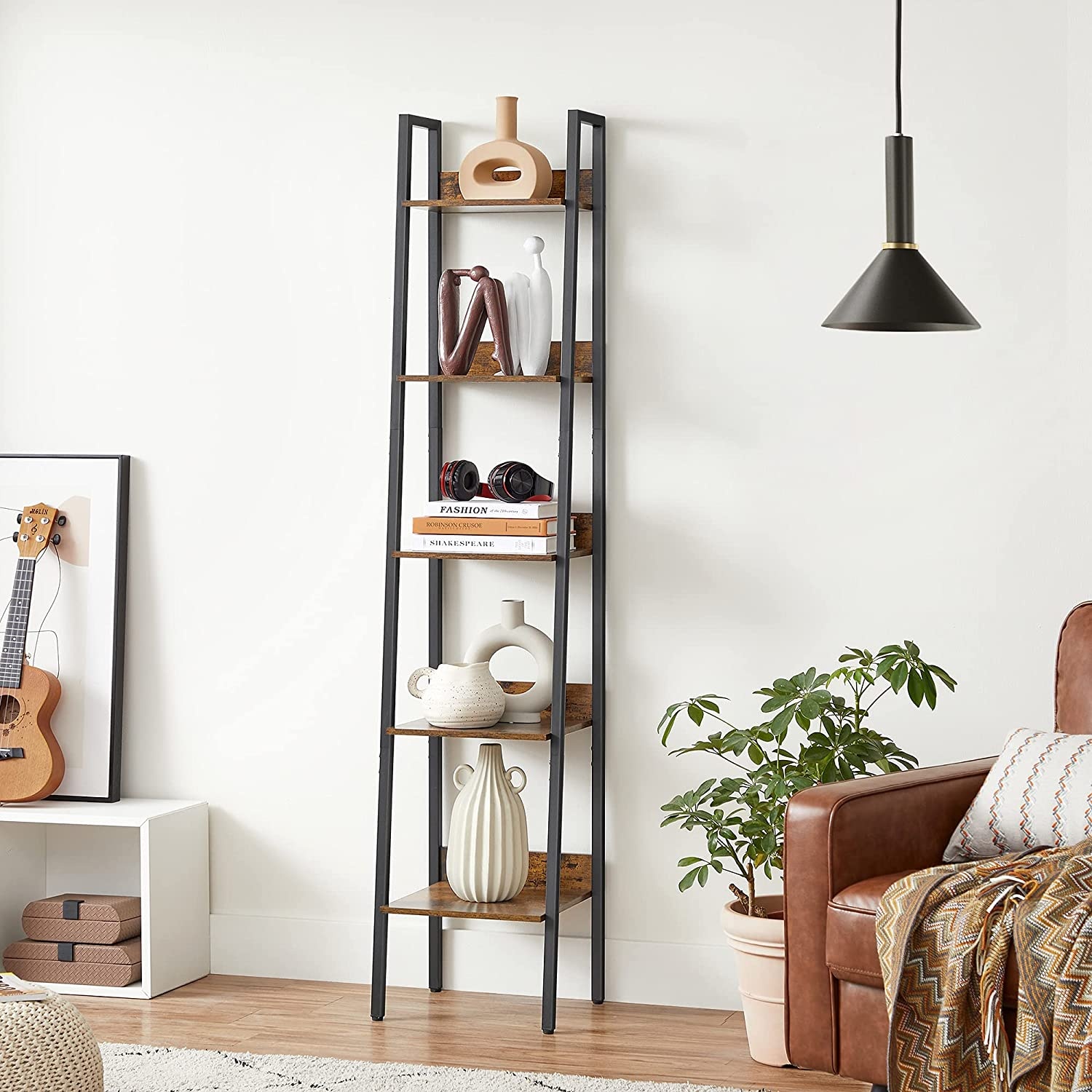 Industriële boekenkast - rustiek bruin - 33.8x30x170 cm - spaanplaat, staal