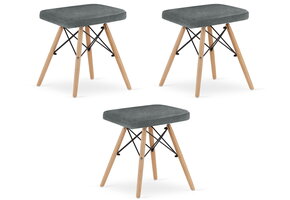 Houten krukje - set van 3 - grijs - 45.5 x 42.5 x 40.5 cm
