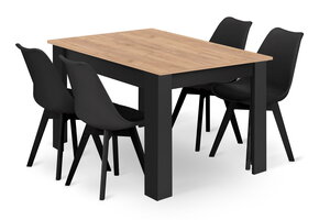 Eettafel en stoelen - 4 stuks - 120x80 cm - zwart/CRAFT