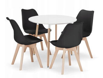 Eettafel en stoelen - 4 stuks - witte tafel - zwarte stoelen