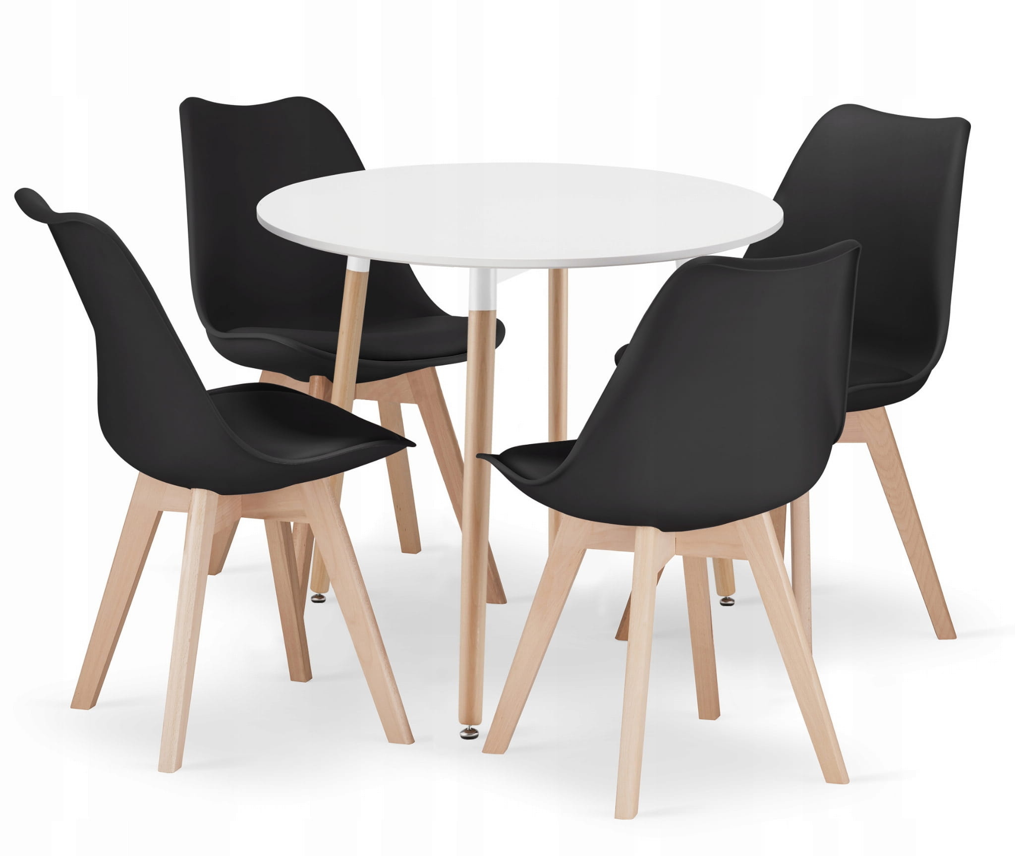 Eettafel en stoelen - 4 stuks - witte tafel - zwarte stoelen