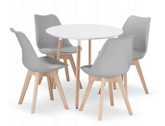 Eettafel en stoelen - wit en grijs - 4 stuks - zelf monteren
