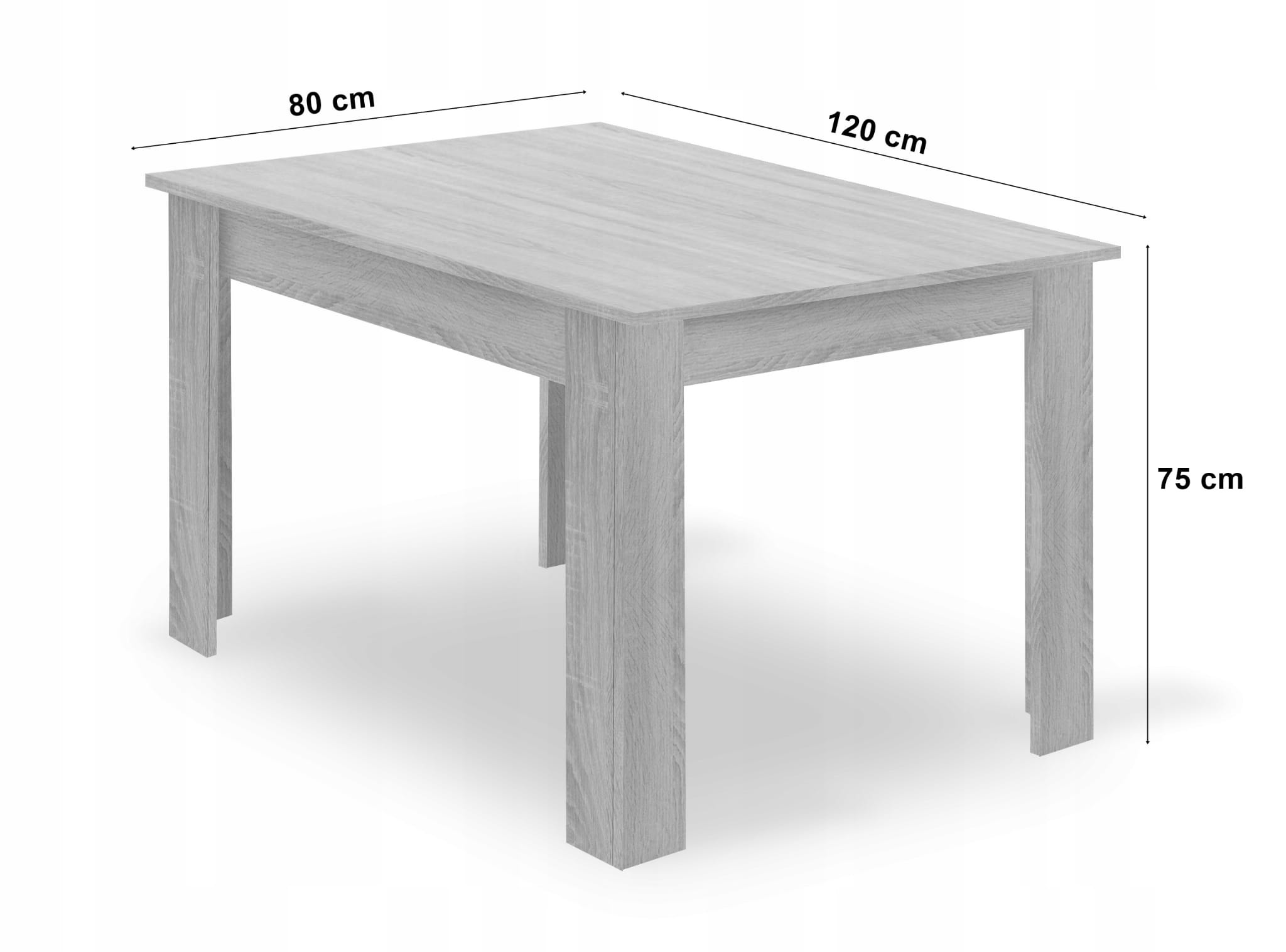 Eettafel en stoelen - 120x80 tafel - 4 witte stoelen - sonoma eiken