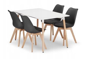 Eettafel en stoelen - 4 stuks - zwart/wit - zelfmontage