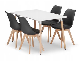 Eettafel en stoelen - 4 stuks - zwart/wit - zelfmontage
