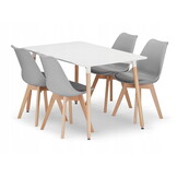 Eettafel met stoelen - 4 stuks - witte tafel - grijze stoelen