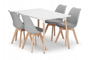 Eettafel met stoelen - 4 stuks - witte tafel - grijze stoelen