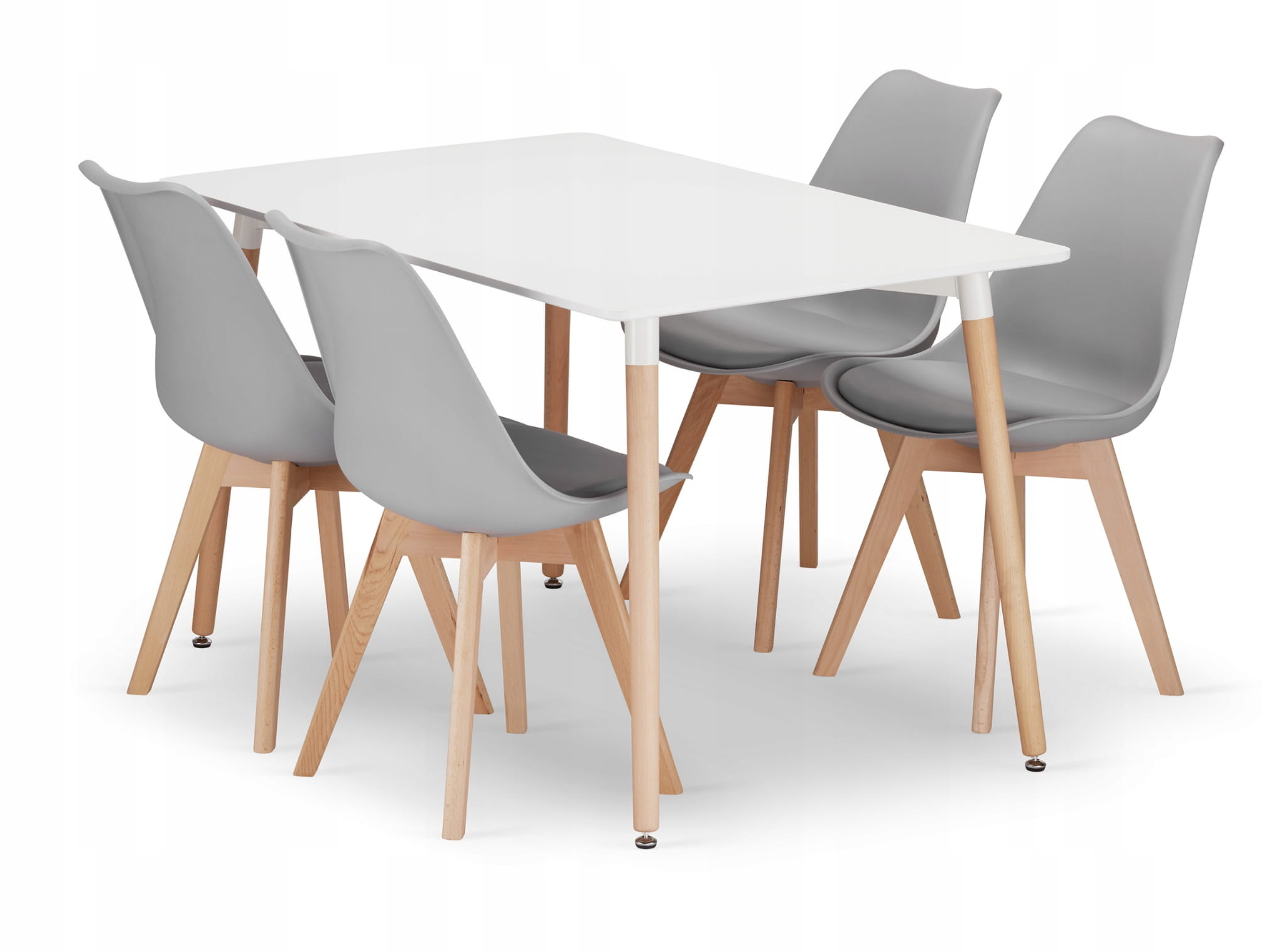 Eettafel met stoelen - 4 stuks - witte tafel - grijze stoelen