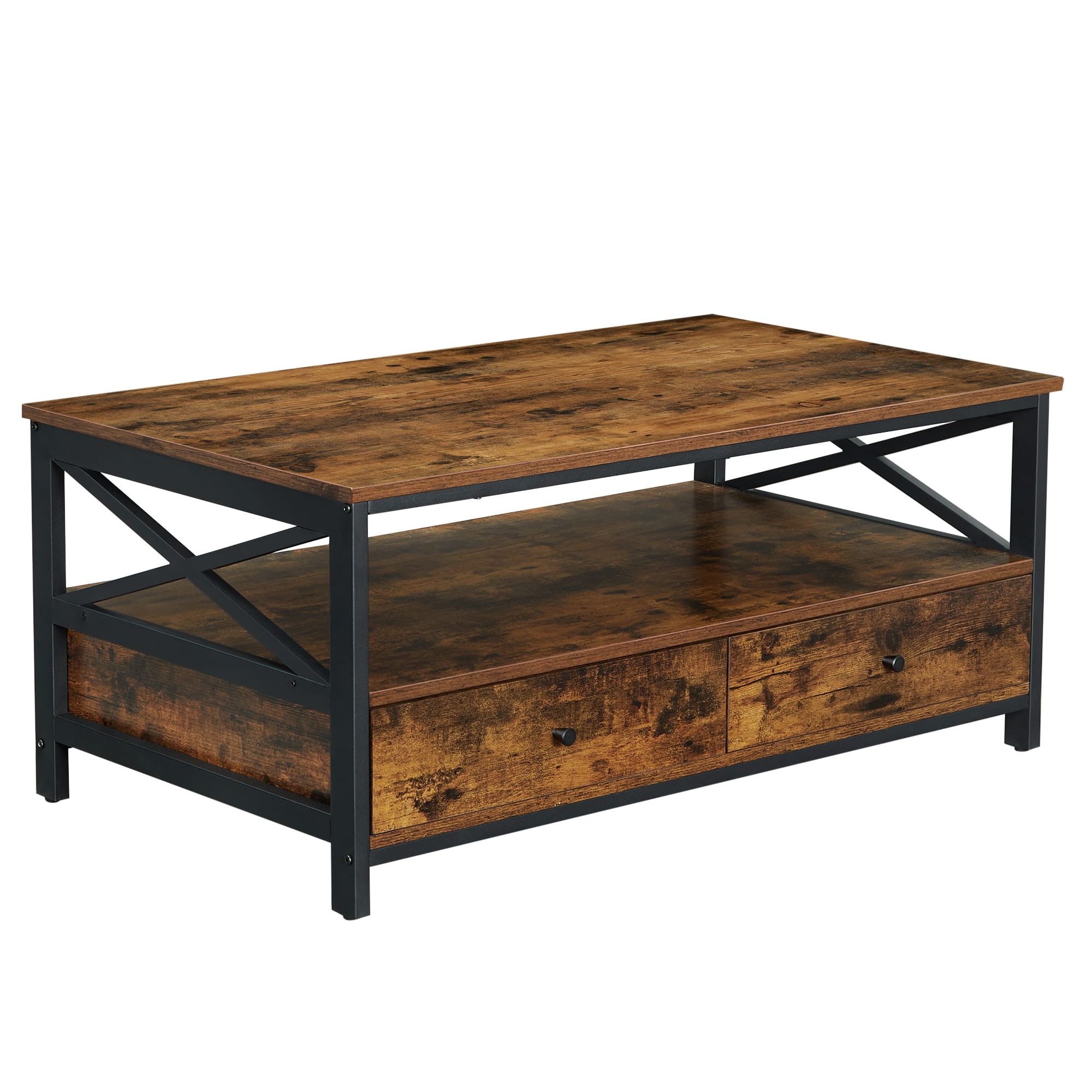 Salontafel - rustiek bruin - 100x55x47 cm - 2 laden