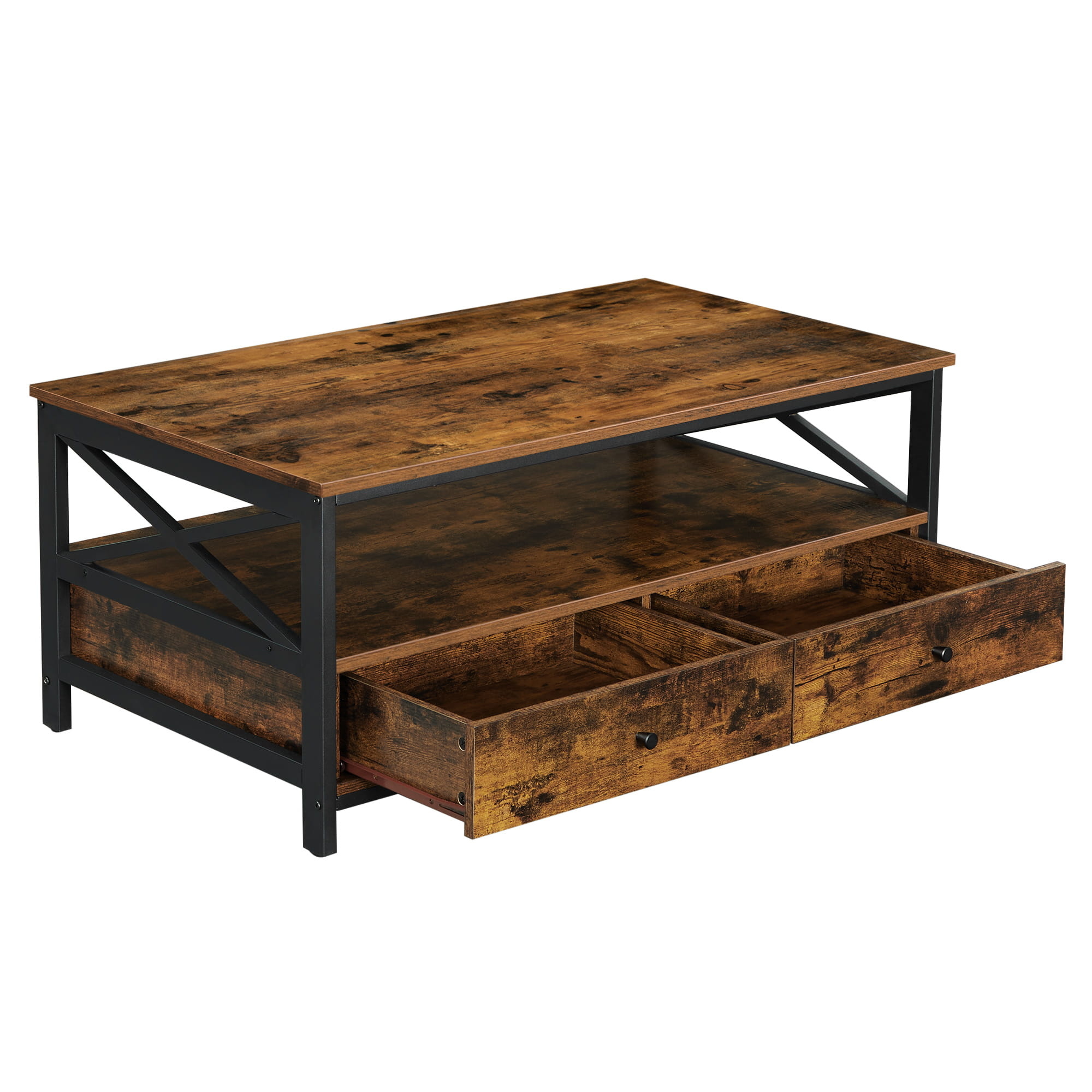 Salontafel - rustiek bruin - 100x55x47 cm - 2 laden