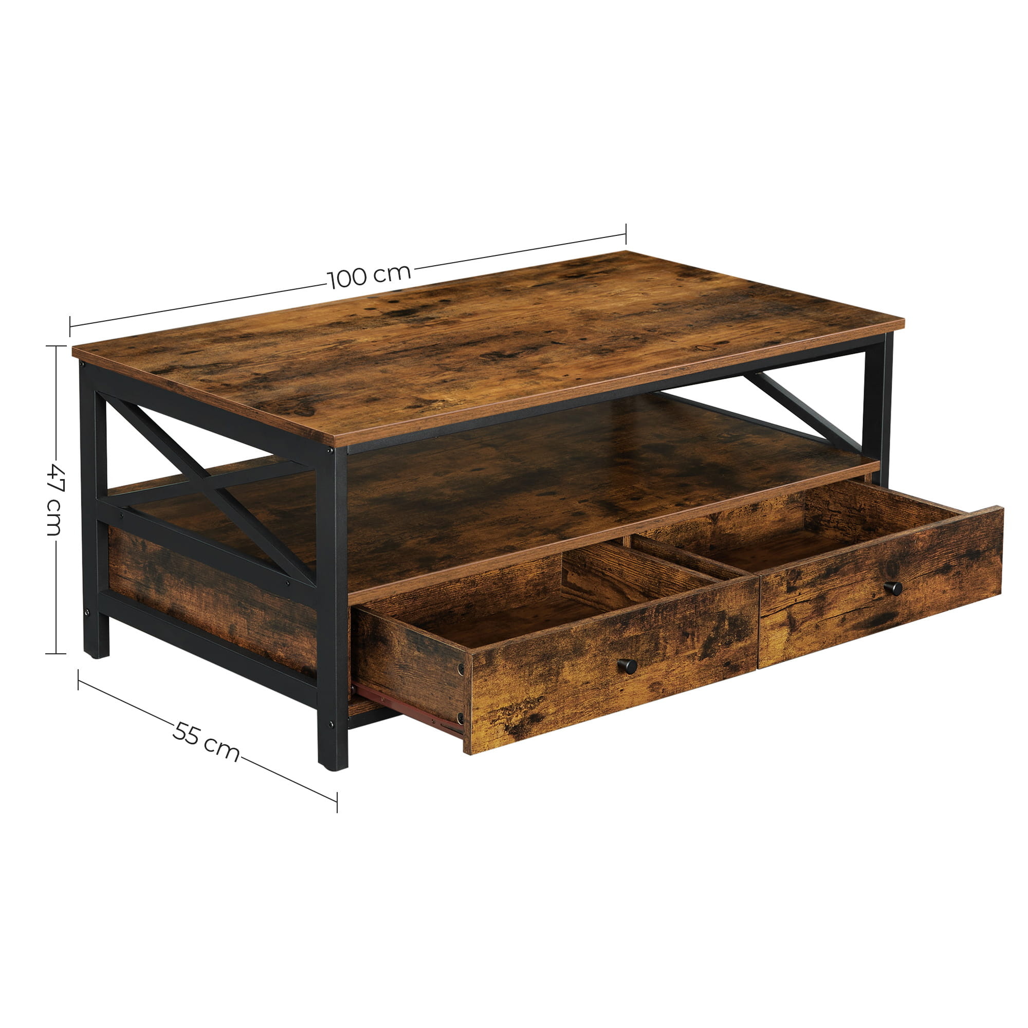 Salontafel - rustiek bruin - 100x55x47 cm - 2 laden