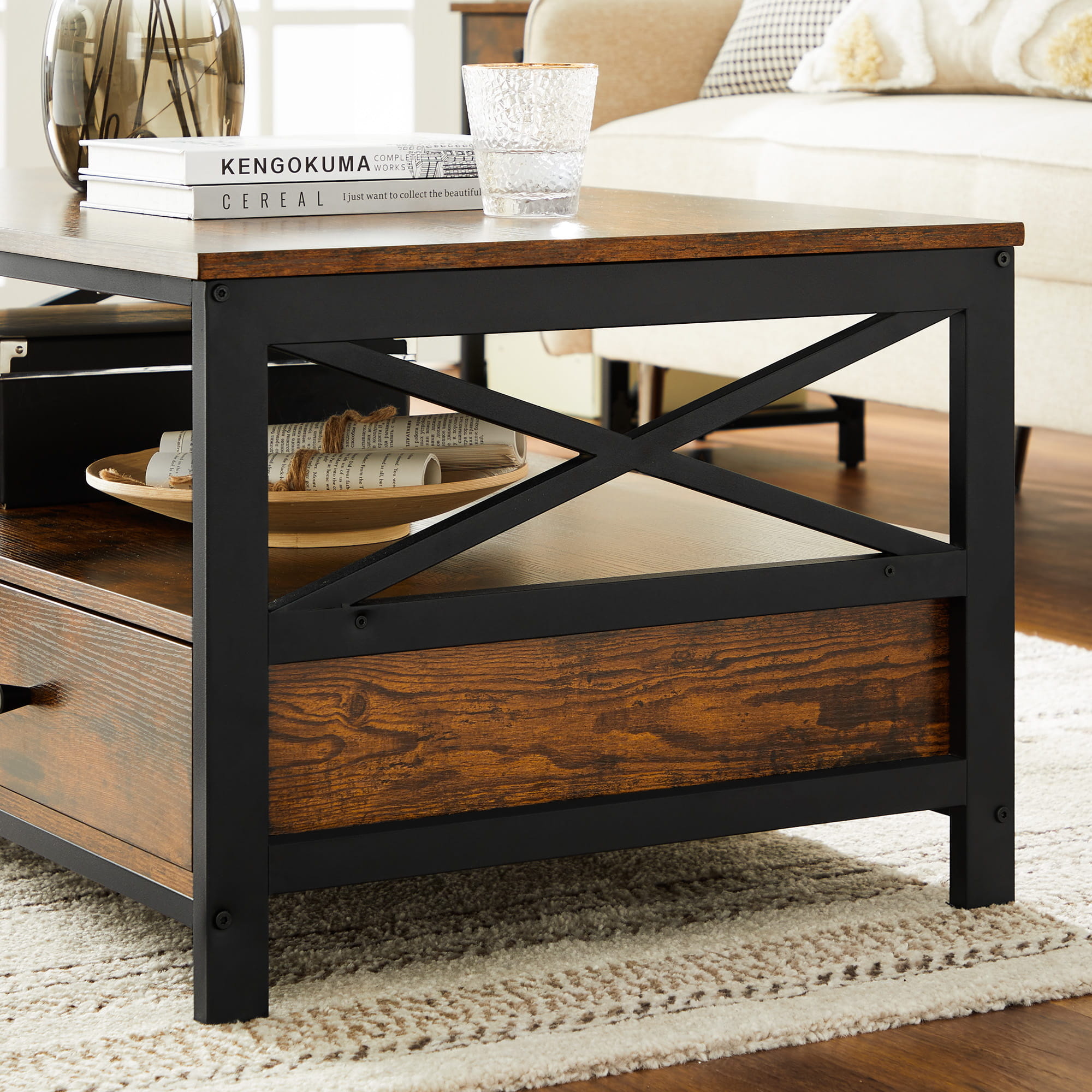 Salontafel - rustiek bruin - 100x55x47 cm - 2 laden