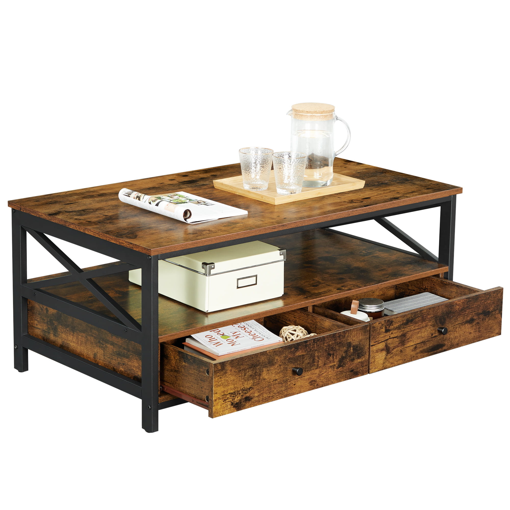 Salontafel - rustiek bruin - 100x55x47 cm - 2 laden