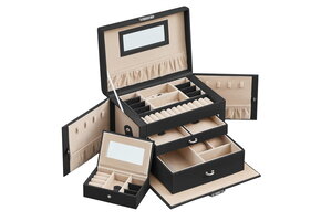 Juwelenkistje - zwart - 26x18,2x14 cm - met spiegel