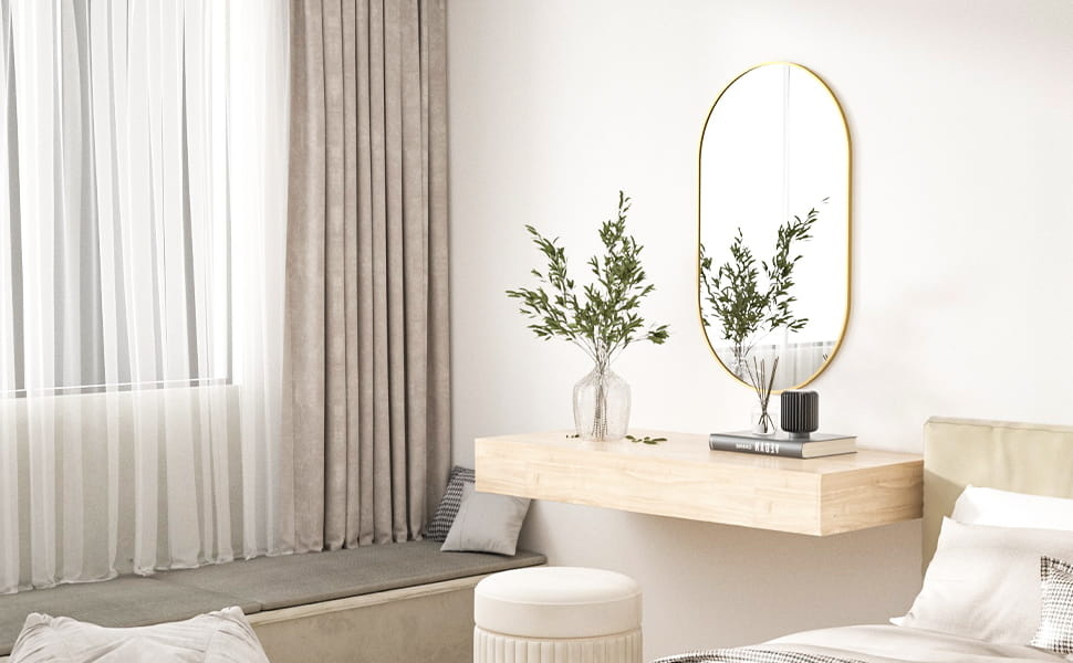 Ovale spiegel - 80x40 cm - goudkleurig aluminium