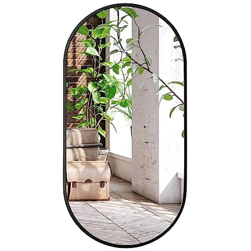 Ovale spiegel - 100x50 cm - zwarte aluminium lijst - waterbestendig
