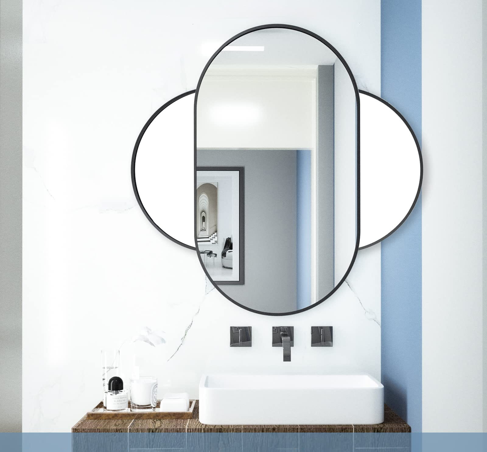 Ovale spiegel - 100x50 cm - zwarte aluminium lijst - waterbestendig