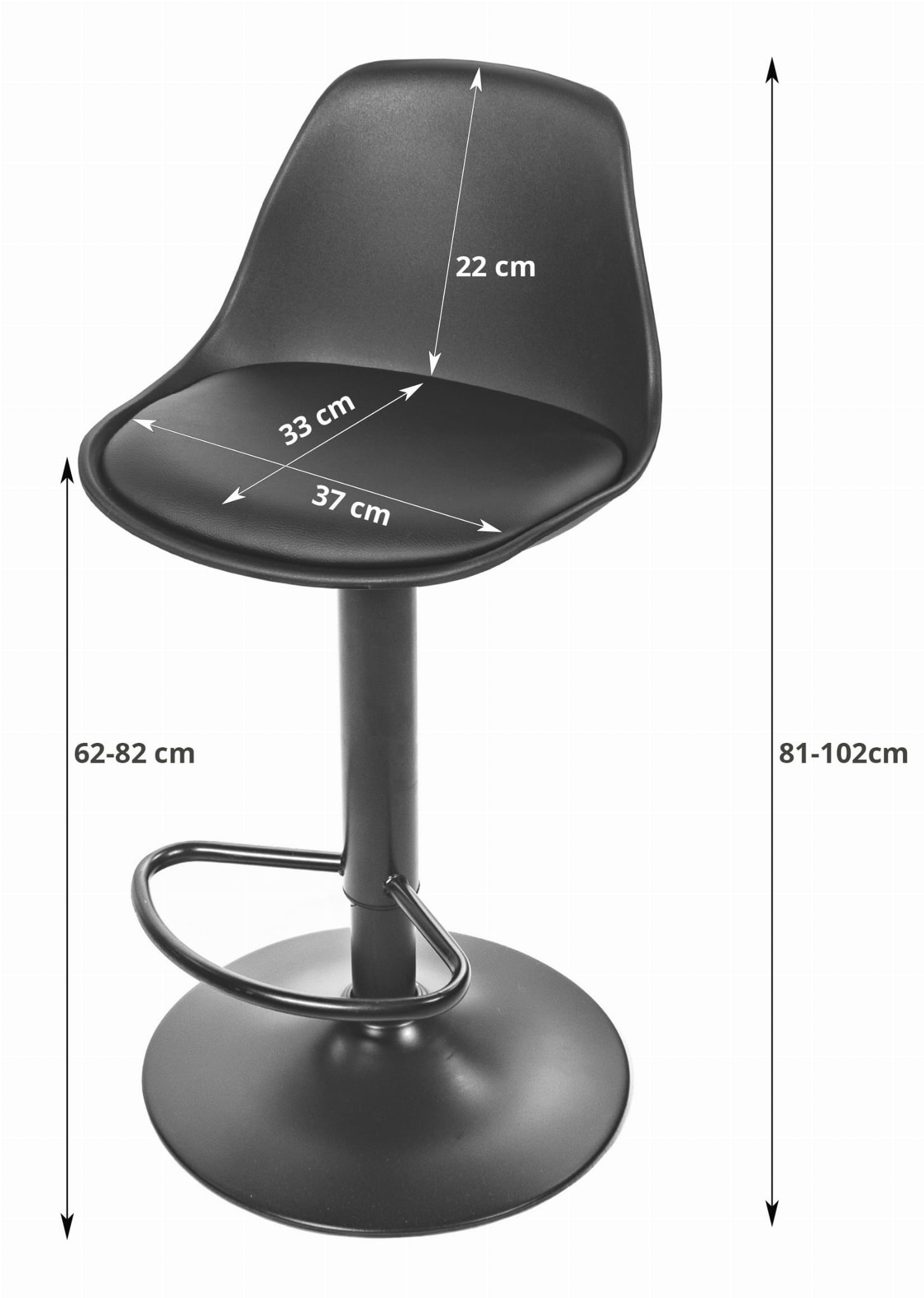 Barkruk - set van 2 - zwart - verstelbare zithoogte - 82 cm
