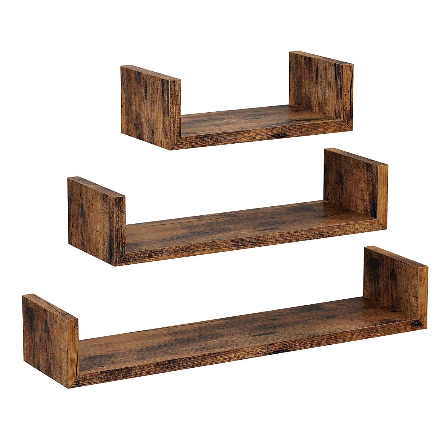 Zwevende wandplank - set van 3 - rustiek bruin - spaanplaat
