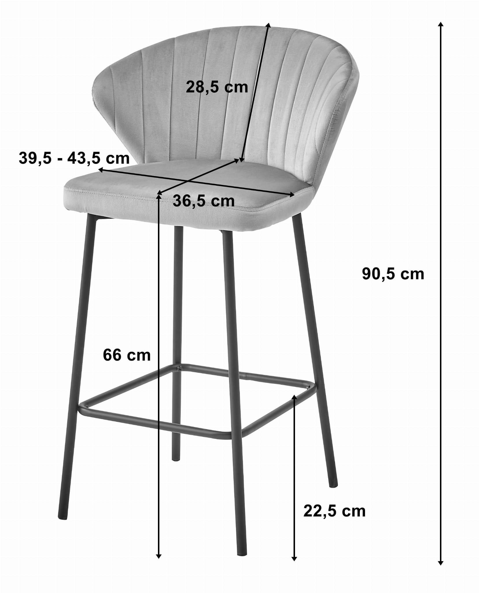 Barkruk - zwart fluweel - 90,5 cm hoog - max. belasting 120 kg