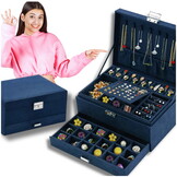 Sieradendoosje - kobaltblauw - 11.5 x 24 x 17 cm - ecologisch leer