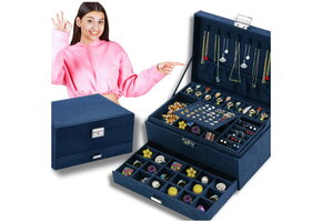 Sieradendoosje - kobaltblauw - 11.5 x 24 x 17 cm - ecologisch leer