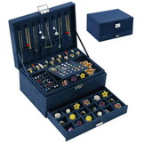 Sieradendoosje - kobaltblauw - 11.5 x 24 x 17 cm - ecologisch leer