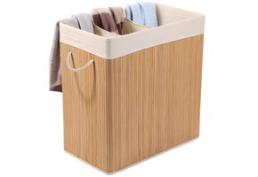 Wasmand bamboe - 3 compartimenten - 100 liter - opvouwbaar