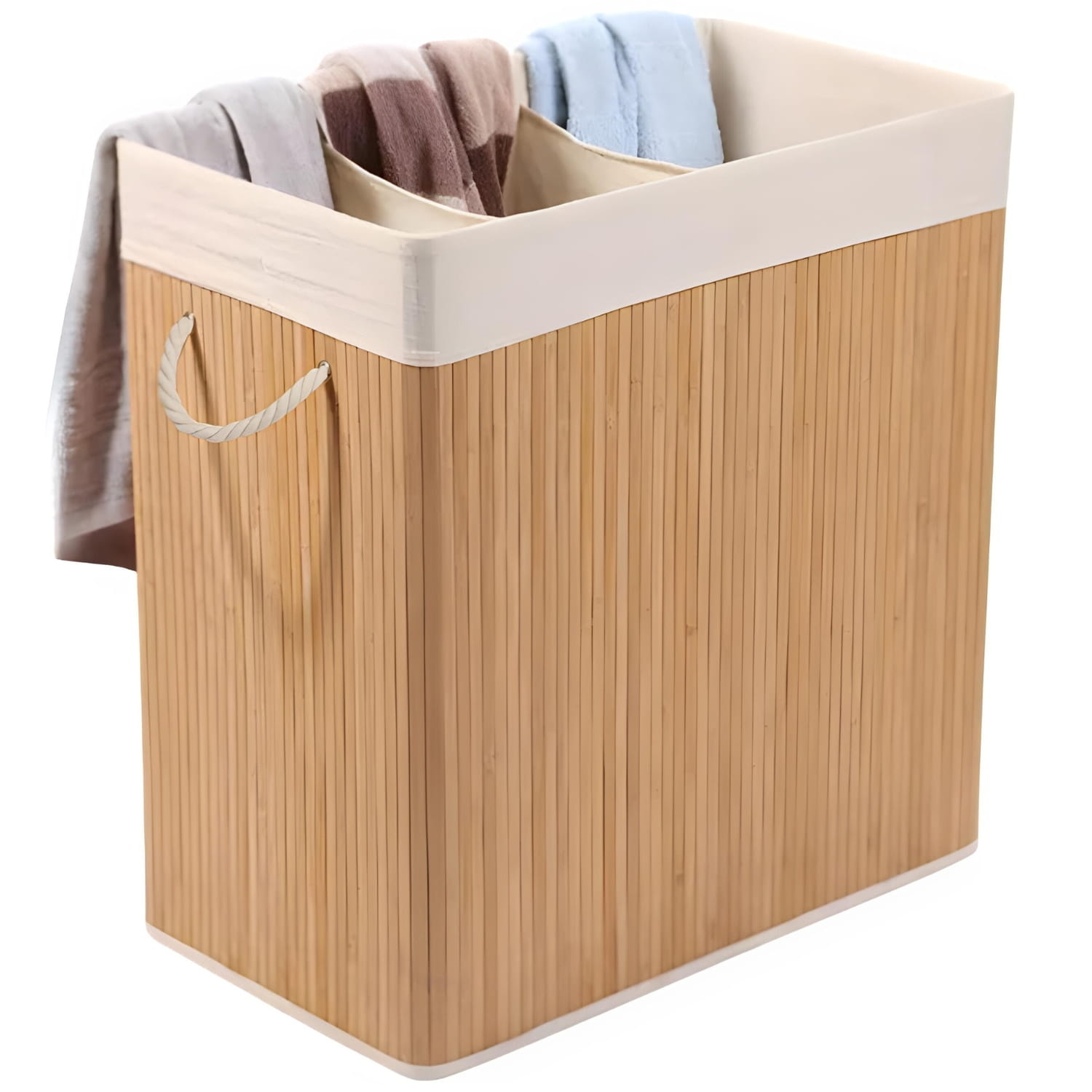 Wasmand bamboe - 3 compartimenten - 100 liter - opvouwbaar