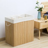 Wasmand bamboe - 3 compartimenten - 100 liter - opvouwbaar