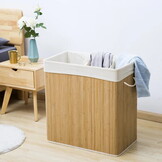 Wasmand bamboe - 3 compartimenten - 100 liter - opvouwbaar