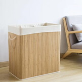 Wasmand bamboe - 3 compartimenten - 100 liter - opvouwbaar