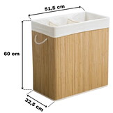 Wasmand bamboe - 3 compartimenten - 100 liter - opvouwbaar