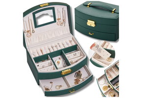 Sieradendoosje - flessengroen - 10.5 x 20.5 x 15.5 cm - ecologisch leer