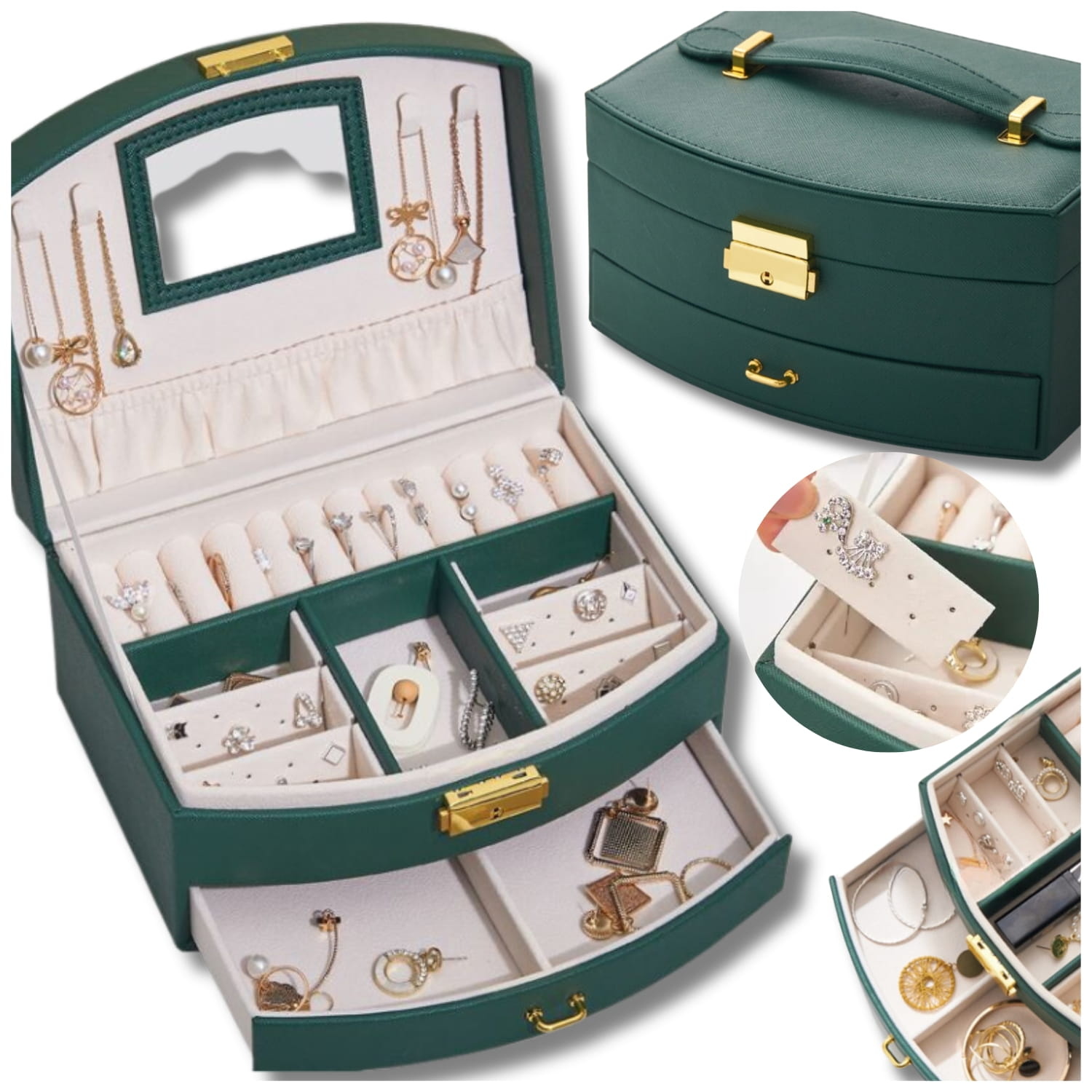 Sieradendoosje - flessengroen - 10.5 x 20.5 x 15.5 cm - ecologisch leer