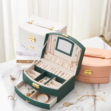 Sieradendoosje - flessengroen - 10.5 x 20.5 x 15.5 cm - ecologisch leer