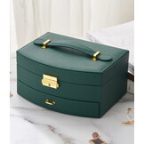 Sieradendoosje - flessengroen - 10.5 x 20.5 x 15.5 cm - ecologisch leer