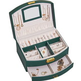 Sieradendoosje - flessengroen - 10.5 x 20.5 x 15.5 cm - ecologisch leer