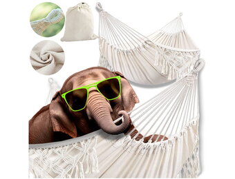 Hangmat boho - wit - 200x80 cm - max. 150 kg