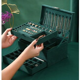 Sieradendoosje - flessengroen - 11.5x24x17 cm - ecologisch leer